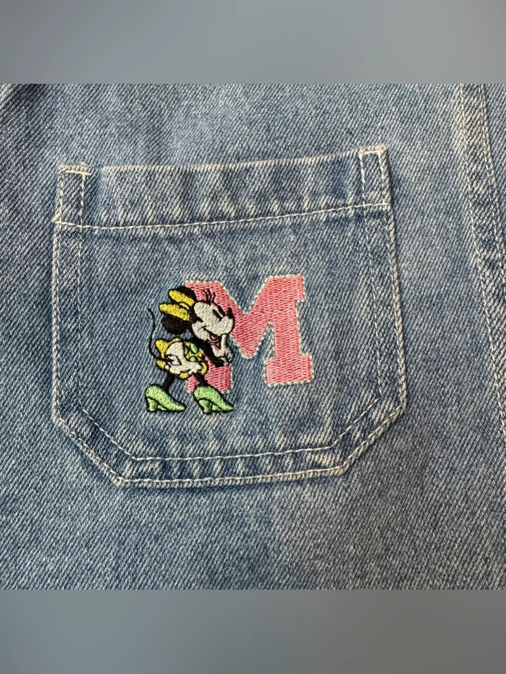 Vintage Disney Denim Overall Dress Minnie & Mickey Pocket Embroidery Size 4